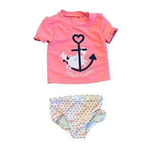 Two Piece Rashguard Bathing Suit, Pink Crab/Anchors